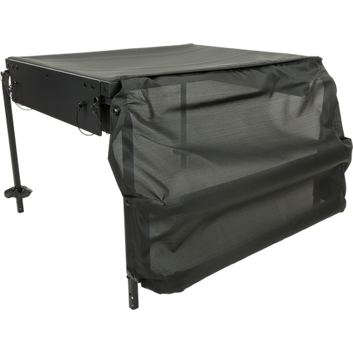 A black table with a mesh-topped platform and extension legs for deep water, part of the Ghillie Deluxe Platform from Purewhitelaneshop.