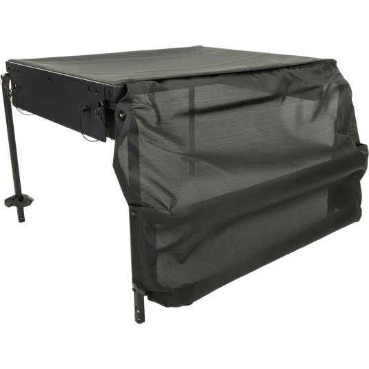 A black table with a mesh-topped platform and extension legs for deep water, part of the Ghillie Deluxe Platform from Purewhitelaneshop.
