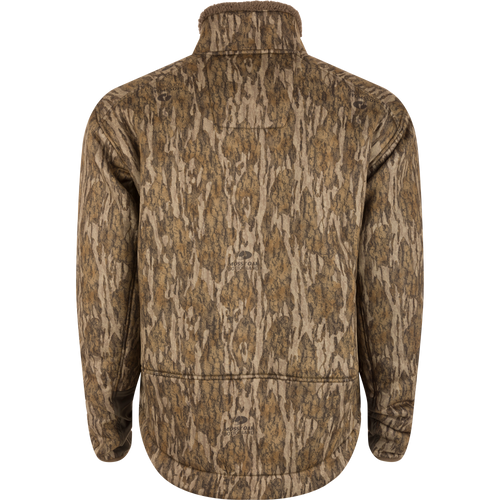 Midweight Nova Silencer Jacket with Agion Active X2, back view, showcasing camouflage pattern, water resistance, breathable fleece, and convenient pockets for hunting functionality.
