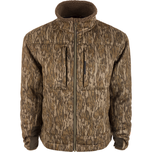 Midweight Nova Silencer Jacket with Agion Active X2, featuring a camo pattern, stand-up collar, zippered chest pockets, and elastic cuffs, designed for versatile outdoor use.