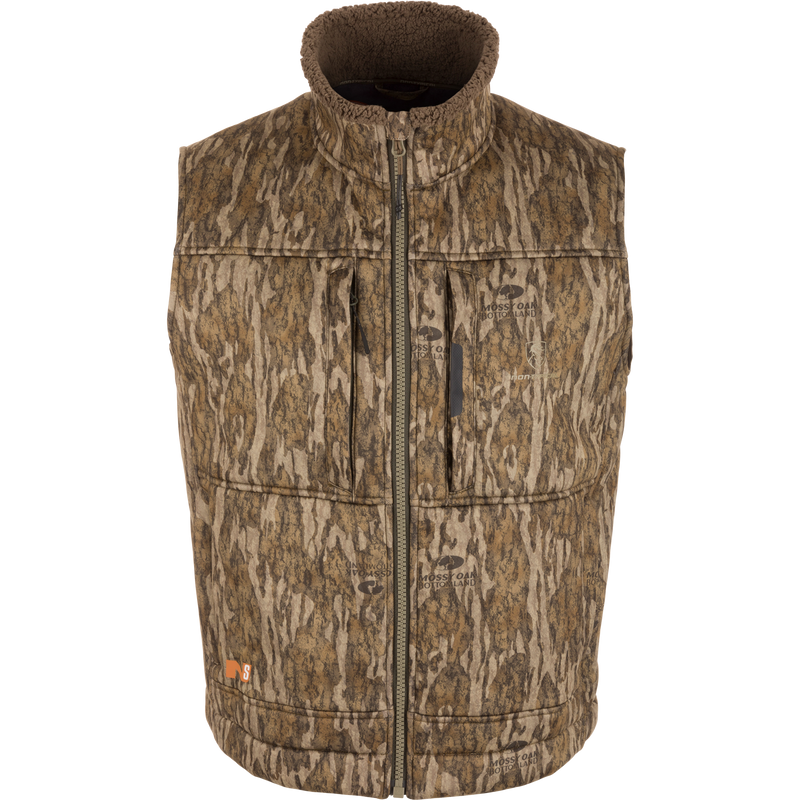 Midweight Nova Silencer Vest with Agion Active X2, featuring a high-collar, zip-front, and multiple pockets, designed for warmth, breathability, and odor protection in outdoor activities.