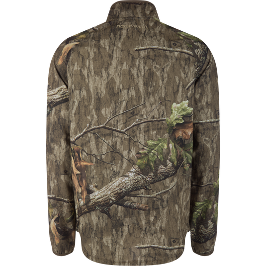 Non-Typical Lightweight SWT Half Zip Pullover with Scent Control, back view shows Mossy Oak camouflage and NONTYPICAL near collar, ideal for durable, odor-resistant hunting.
