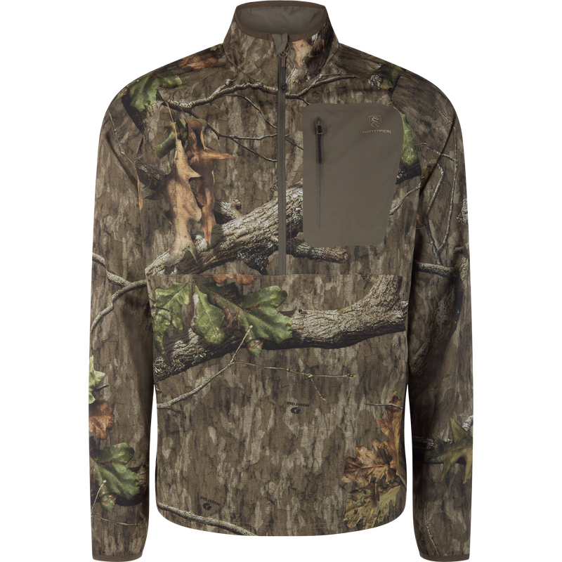Non-Typical Lightweight SWT Half Zip Pullover with Scent Control, camo-patterned with zippered chest pocket, offers breathability, water resistance, and anti-odor technology for outdoor hunting.