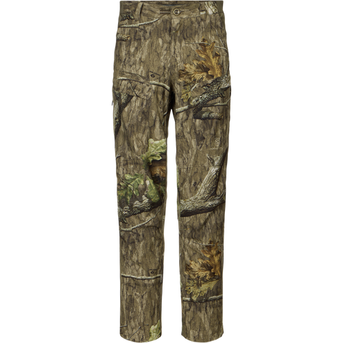 Non-Typical Pant with Spider Web Technology featuring realistic tree-bark-and-leaf camouflage, designed for outdoor mobility, odor protection, and water resistance, ideal for hunting environments.