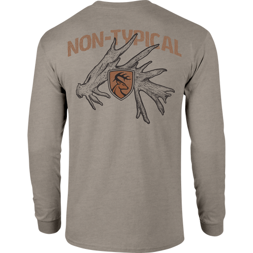 Non-Typical Shed Long Sleeve T-Shirt featuring lightweight cotton-poly blend and long sleeves, ideal for casual wear and outdoor activities.