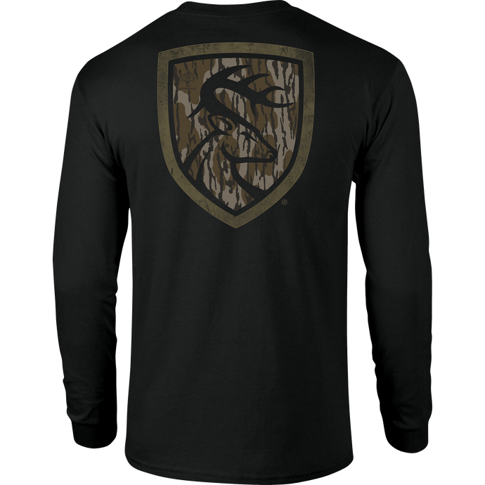 Non-Typical Original Bottomland Long Sleeve T-Shirt with Drake Logo on front, crafted from lightweight cotton-polyester blend, ideal for outdoor enthusiasts seeking quality performance wear.