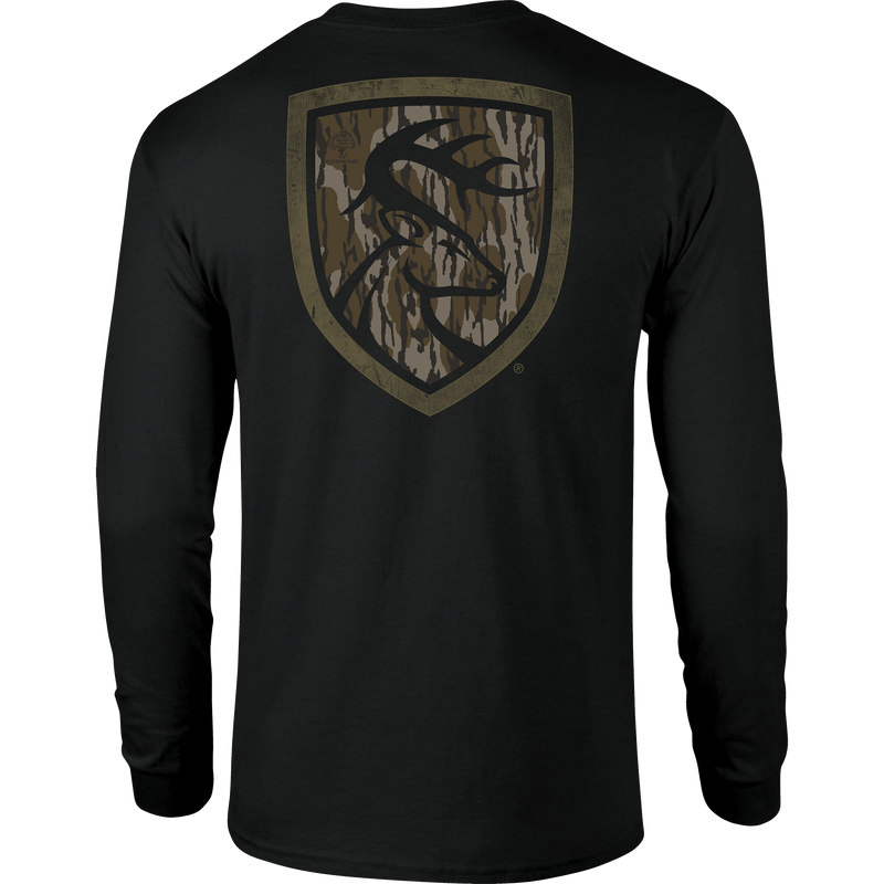 Non-Typical Original Bottomland Long Sleeve T-Shirt with Drake Logo on front, crafted from lightweight cotton-polyester blend, ideal for outdoor enthusiasts seeking quality performance wear.