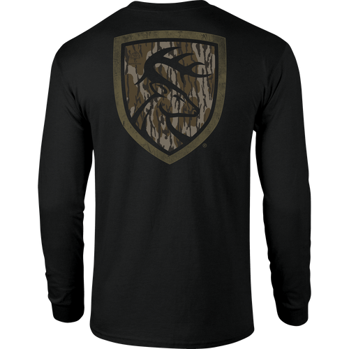 Non-Typical Original Bottomland Long Sleeve T-Shirt with Drake Logo on front, crafted from lightweight cotton-polyester blend, ideal for outdoor enthusiasts seeking quality performance wear.