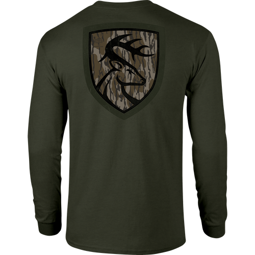Non-Typical Original Bottomland Long Sleeve T-Shirt featuring Drake Logo on front, ideal for outdoor enthusiasts seeking lightweight, high-quality performance wear.