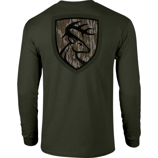 Non-Typical Original Bottomland Long Sleeve T-Shirt featuring Drake Logo on front, ideal for outdoor enthusiasts seeking lightweight, high-quality performance wear.