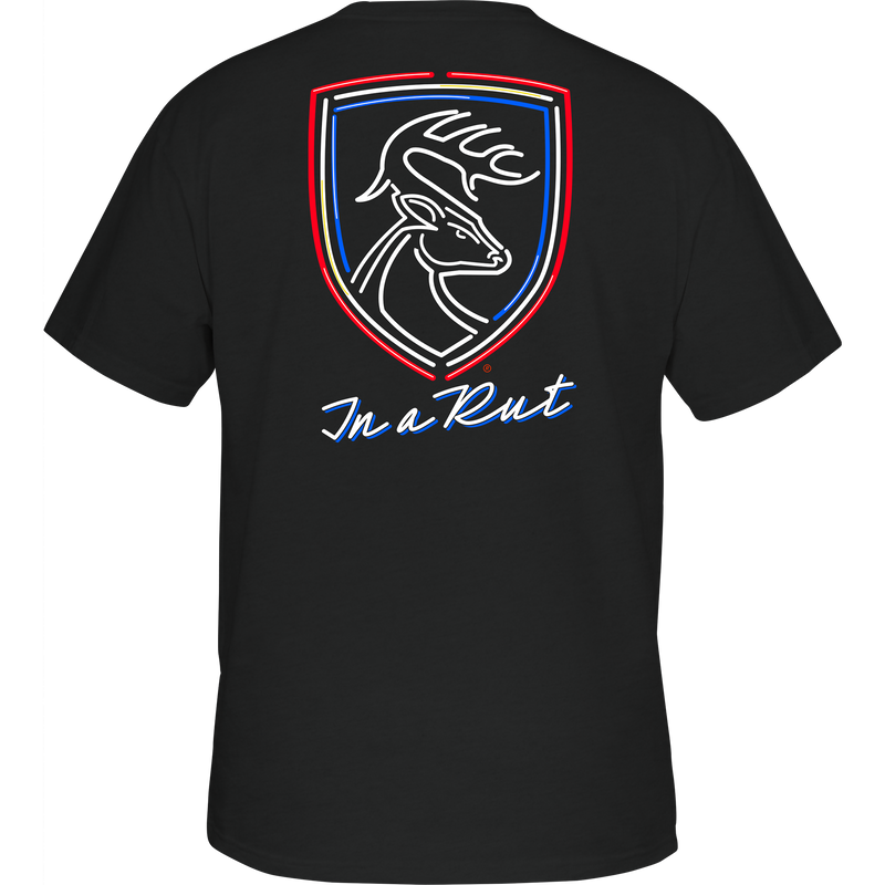 Non-Typical Americana Neon Rut T-Shirt featuring Drake Logo, crafted from a lightweight cotton-polyester blend, ideal for outdoor enthusiasts seeking quality performance wear.