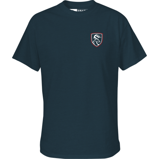 Non-Typical Americana Neon Rut T-Shirt with Drake Logo, crafted from a 60% cotton, 40% polyester blend, ideal for outdoor enthusiasts seeking comfort and style.