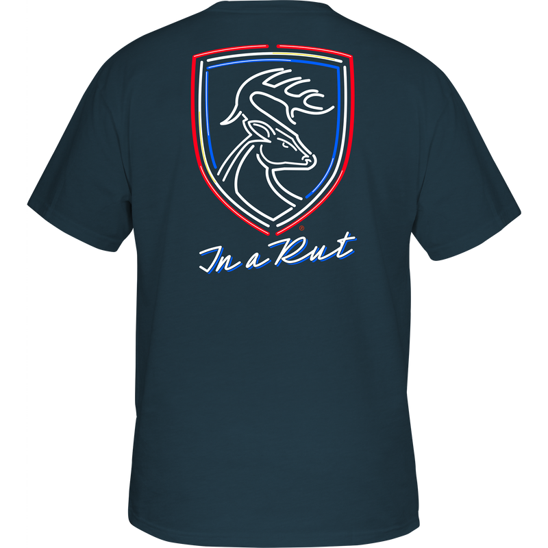 Non-Typical Americana Neon Rut T-Shirt featuring Drake Logo, crafted from 60% cotton, 40% polyester, ideal for outdoor enthusiasts seeking quality performance wear.