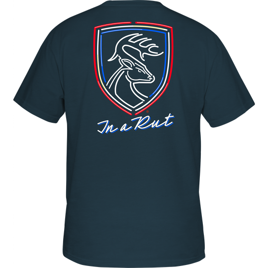 Non-Typical Americana Neon Rut T-Shirt featuring Drake Logo, crafted from 60% cotton, 40% polyester, ideal for outdoor enthusiasts seeking quality performance wear.