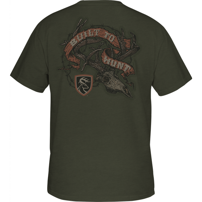 Non-Typical Built To Hunt T-Shirt with Drake Logo on front, crafted from a 60% cotton, 40% polyester lightweight blend, ideal for outdoor enthusiasts.