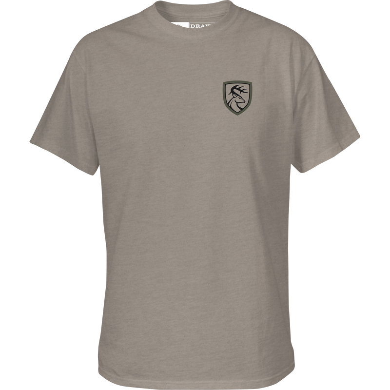 Non-Typical Built To Hunt T-Shirt with Drake Logo, a lightweight blend of cotton and polyester, ideal for outdoor enthusiasts seeking quality performance wear.