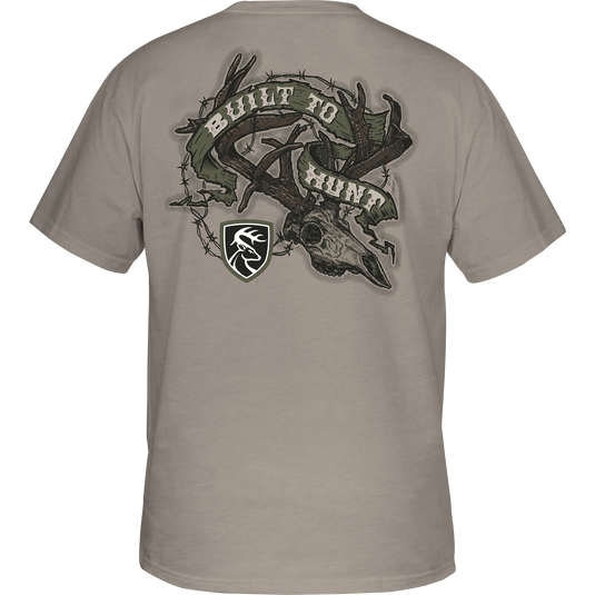 Non-Typical Built To Hunt T-Shirt with Drake Logo on front, featuring lightweight 180 GSM fabric blend of 60% cotton and 40% polyester, ideal for outdoor enthusiasts.