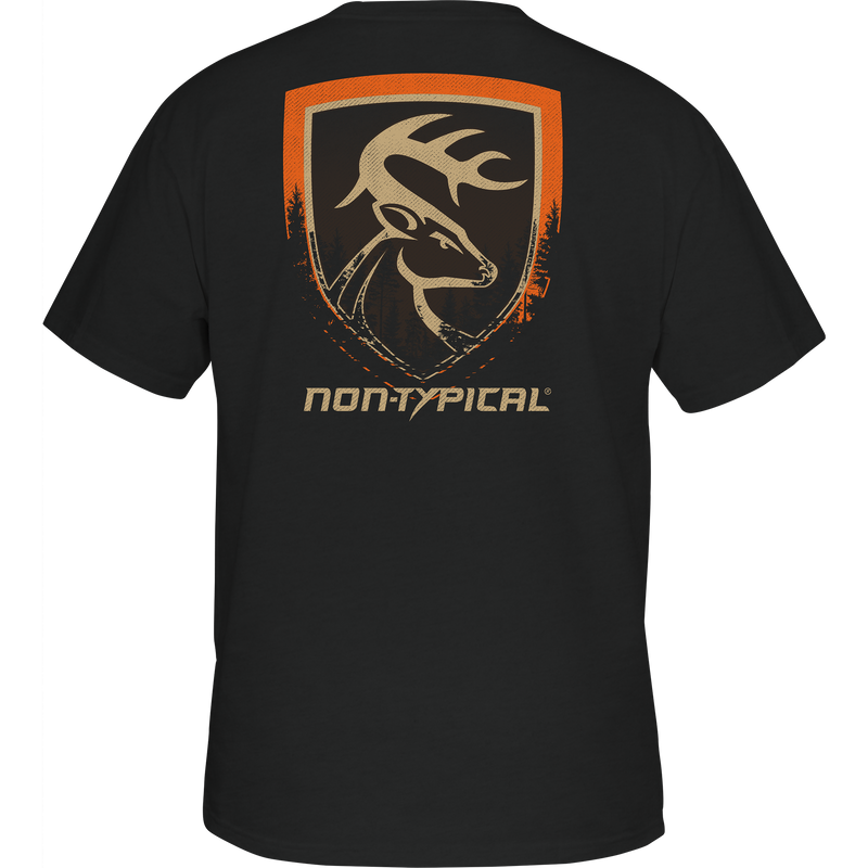 Non-Typical In The Woods Logo T-Shirt with Drake Logo, lightweight and suitable for outdoor enthusiasts, crafted from a 60% cotton, 40% polyester blend.