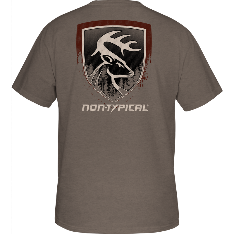 Non-Typical In The Woods Logo T-Shirt showcasing the Drake Logo on the front, designed for outdoor enthusiasts seeking comfort and style in performance wear.