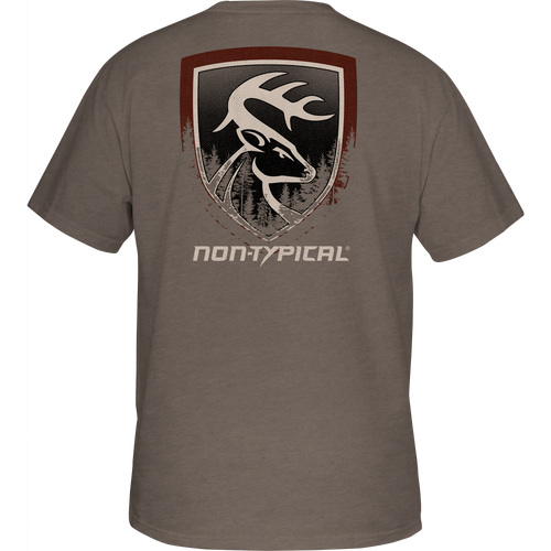 Non-Typical In The Woods Logo T-Shirt showcasing the Drake Logo on the front, designed for outdoor enthusiasts seeking comfort and style in performance wear.