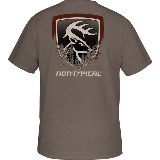 Non-Typical In The Woods Logo T-Shirt showcasing the Drake Logo on the front, designed for outdoor enthusiasts seeking comfort and style in performance wear.