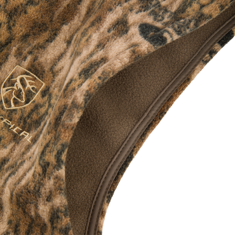 Camo-patterned, fleece-lined bucket hat with embroidered deer-antler logo, designed for outdoor comfort, complements the Non-Typical Windproof Layering Vest by Purewhitelaneshop.
