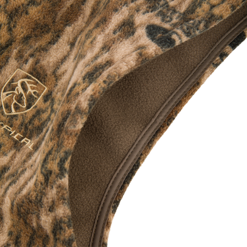 Camo-patterned, fleece-lined bucket hat with embroidered deer-antler logo, designed for outdoor comfort, complements the Non-Typical Windproof Layering Vest by Purewhitelaneshop.