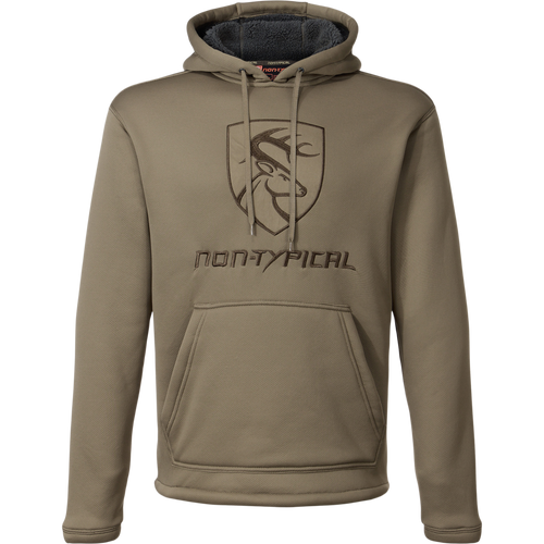 Non-Typical Silencer Hoodie with Agion Active X2 featuring a fleece-lined hood, kangaroo pocket, and deer-head crest, ideal for high-performance hunting.