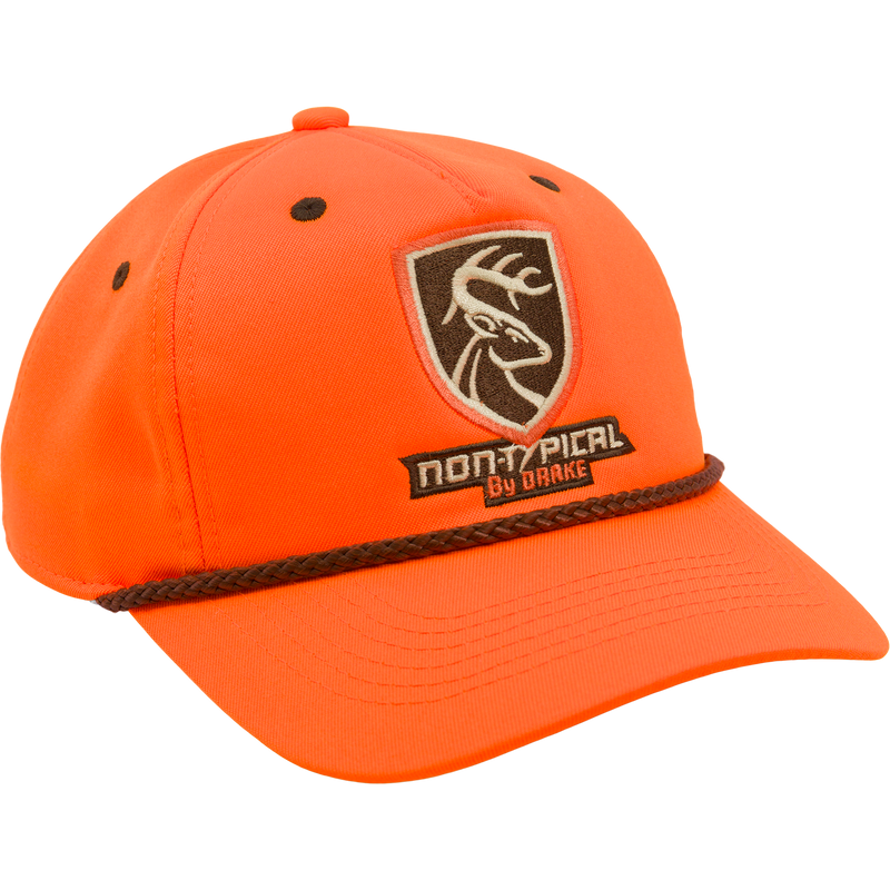 Non-Typical Five-Panel Cap featuring a structured front panel with the Non-Typical logo, made of 100% cotton twill, and adjustable hook & loop closure.