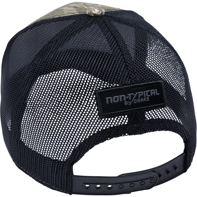 Mesh-Back Patch Logo Cap featuring the Non-Typical logo on the structured cotton twill front panels, with breathable mesh back and snap closure.