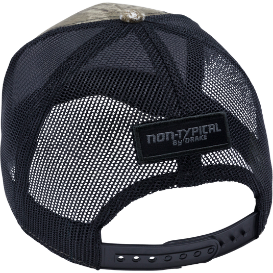 Mesh-Back Patch Logo Cap featuring the Non-Typical logo on the structured cotton twill front panels, with breathable mesh back and snap closure.