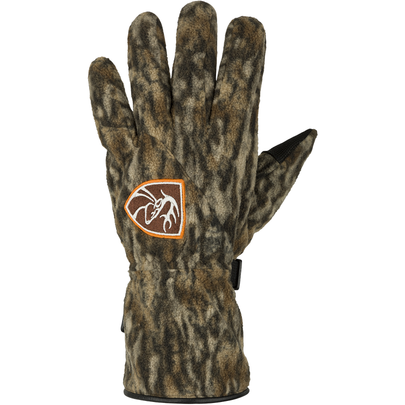 Non-Typical MST Windstopper Fleece Camo Shooter's Gloves, featuring a leather palm and neoprene cuff, designed for handling hunting gear in harsh winter conditions.