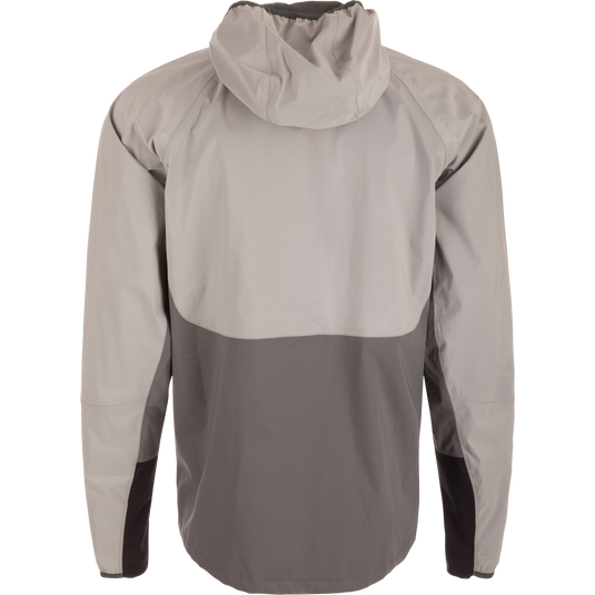 Ultra-Lite Backwaters Waterproof Stretch Jacket with hood, featuring taped seams and reflective logos, designed for outdoor enthusiasts seeking breathable, waterproof protection.