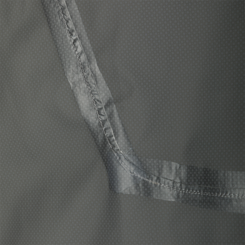 Close-up of the Ultra-Lite Backwaters Waterproof Stretch Jacket's grey fabric, highlighting its 2.5-layer ripstop material, designed for waterproof and breathable performance.