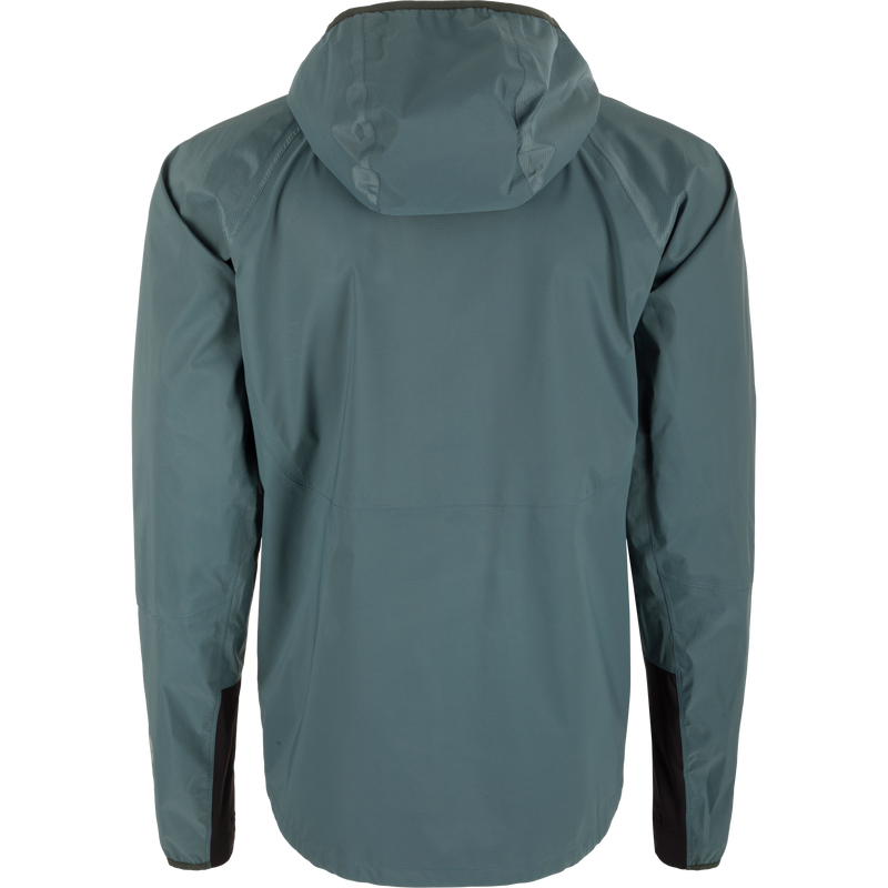 Ultra-Lite Backwaters Waterproof Stretch Jacket with hood, featuring taped seams and reflective logos, designed for outdoor enthusiasts seeking breathable, waterproof protection.