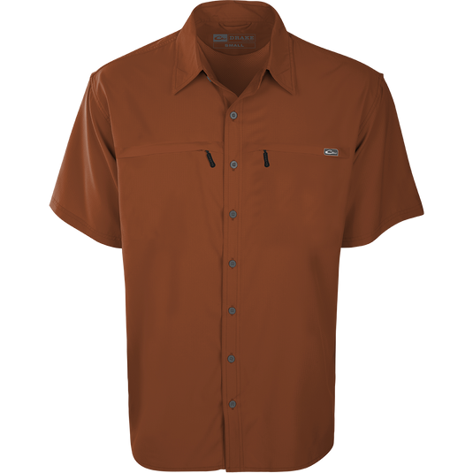 Town Lake Shirt S/S: Lightweight, moisture-wicking shirt with UPF 30 sun protection, vented cape back, and mechanical stretch fabric.