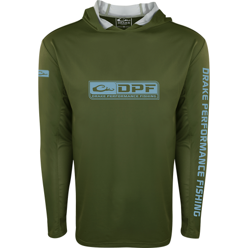 Vineyard Green hoodie from Purewhitelaneshop, the Shield 4 Lightweight Solid Hoodie offers UPF 50+ sun protection, odor control, and four-way stretch for all-day comfort on the water.