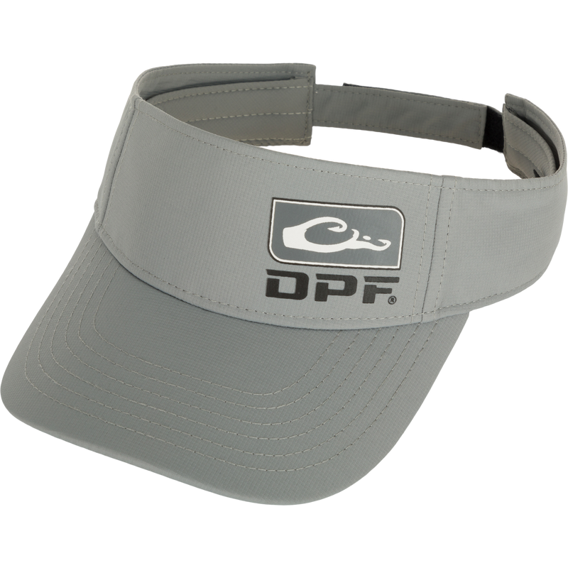 A grey visor with a logo, perfect for sun protection and a comfortable fit. From the DPF Badge Logo Performance Visor in the Purewhitelaneshop store.