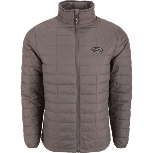 Lightweight Packable Jacket with water-resistant shell, low loft insulation, and zippered pockets, ideal for early Autumn, packable into its own chest pocket.