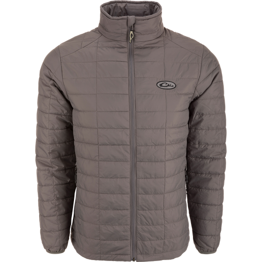 Lightweight Packable Jacket with water-resistant shell, low loft insulation, and zippered pockets, ideal for early Autumn, packable into its own chest pocket.