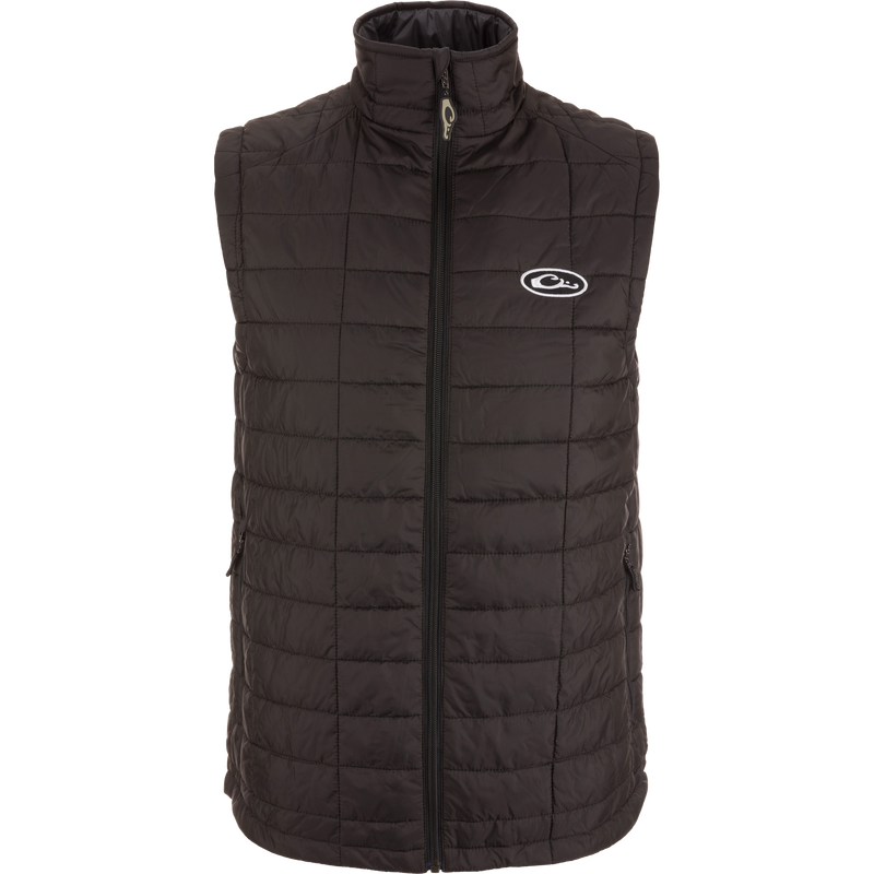 Lightweight Packable Vest with water-resistant polyester shell, low loft insulation, elastic cuffs, and zippered pockets; ideal for autumn outerwear or layering in cold weather.