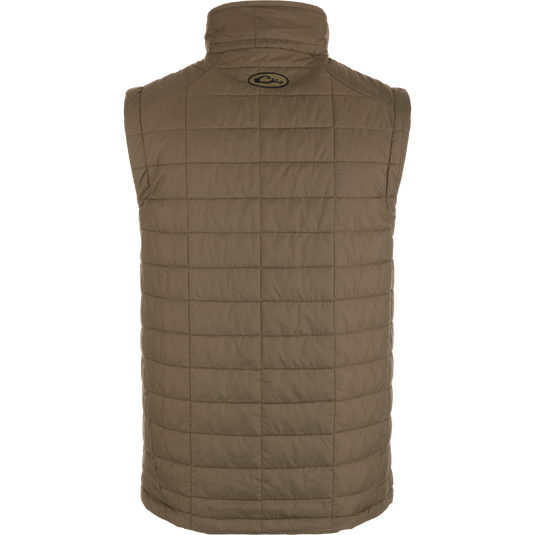Lightweight Packable Vest featuring water-resistant polyester shell, low loft insulation, internal zippered pocket, and elastic cuffs; ideal for early Autumn or cold weather layering.