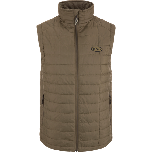 Lightweight Packable Vest showcasing a sleek, insulated design with water-resistant polyester shell, zippered pockets, and elastic cuffs, ideal for layering in hunting and outdoor activities.