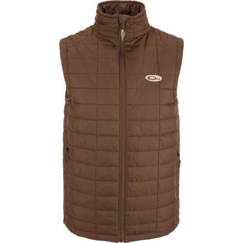 The Lightweight Packable Vest, featuring a sleek design with baffled insulation and water-resistant polyester shell, ideal for versatile outdoor and hunting use.