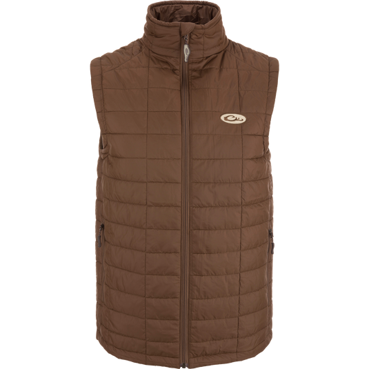 The Lightweight Packable Vest, featuring a sleek design with baffled insulation and water-resistant polyester shell, ideal for versatile outdoor and hunting use.