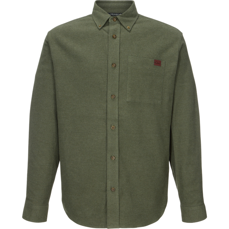 Autumn Flannel Shirt with button-down collar, chest pocket, and sculpted hem, made from brushed cotton twill with spandex for comfort and movement.