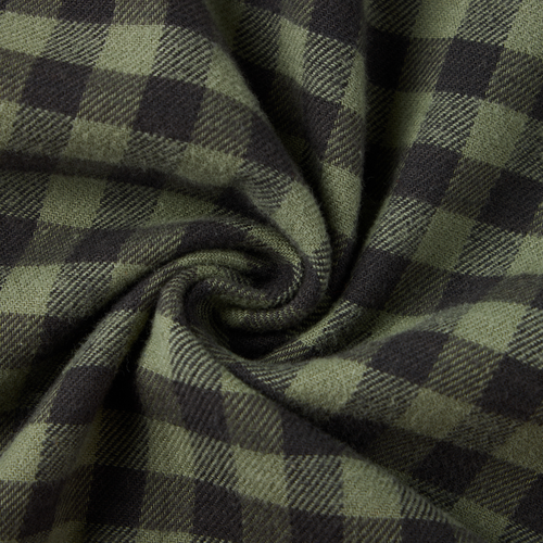 Autumn Flannel Shirt with olive-green and charcoal-black plaid pattern, featuring a soft, brushed-wool texture, ideal for outdoor enthusiasts seeking comfort and style.