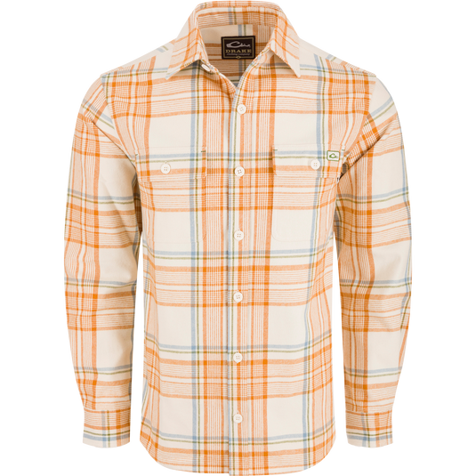 Legacy Flannel Plaid Shirt with button-down closure, classic collar, and two chest pockets; ideal for layering during cool autumn days.