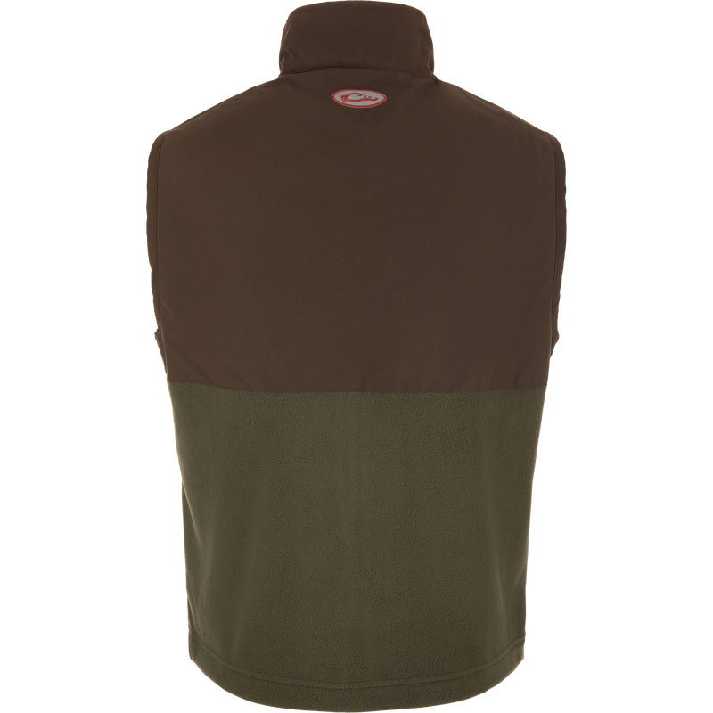 Eqwader Vest showcasing close-up of fleece and waterproof upper, highlighting chest pockets and adjustable waist for optimal movement and storage, ideal for hunting.