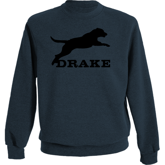 Leaping Lab Crew Graphic Sweatshirt with Drake logo and leaping black lab, crafted from a soft cotton-polyester blend for comfort and durability.